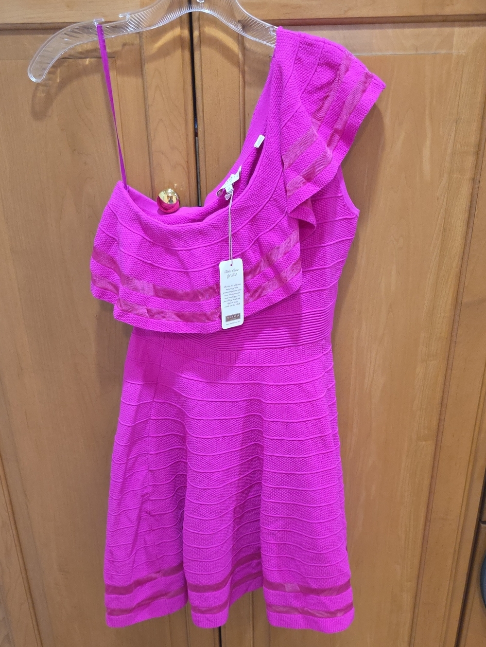 Ted Baker NWT One-Shoulder Hot Pink Ruffle Skater Dress
